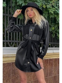 Чорна сукня сорочка з эко-кожи