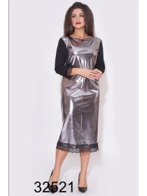 Вечірня сукня миди эко-кожа срібло