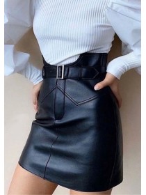 Шкіряна спідниця з високою талією