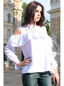 БЕЛАЯ БЛУЗКА С ВОЛАНОМ "ДИАМАНТ
