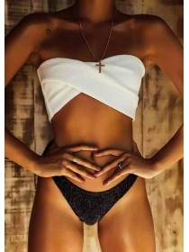 Чорно-білий купальник бандо з плавками танго