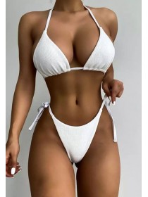 Білий купальник-шторки на зав'язках в рубчик