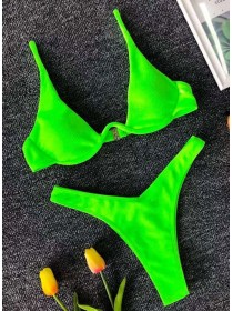 Зелений неоновий купальник в рубчик плавки танго