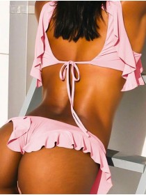 Рожевий жіночий купальник плавки з рюшами