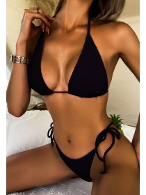 Чорний жіночий купальник-шторки в рубчик