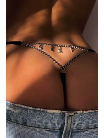 Жіночі чорні стрінги з ланцюжками та літерами sexy 1 шт
