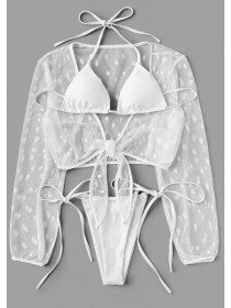 Білий купальник трикутник + бразилиана + парео