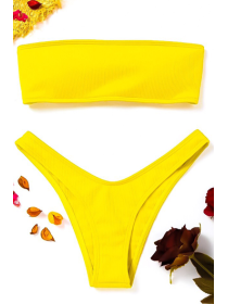  Жовтий роздільний купальник бандо в рубчик зі шнурівкою