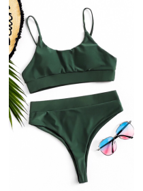 Оливковий купальник топік на гумці + високі плавки бразільяна