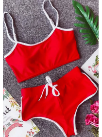 Яскравий спортивний фітнес-купальник шорти бразилиана + топ червоний