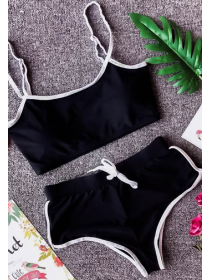 Чорно-білий спортивний купальник з шортами + топік з чашками