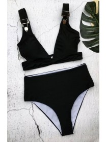 Чорний купальник топік на застібках + високі плавки