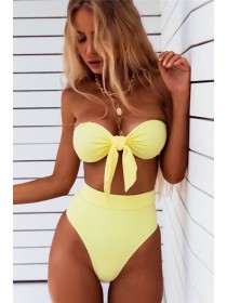 Жовтий модний купальник з високими плавками бразільяна