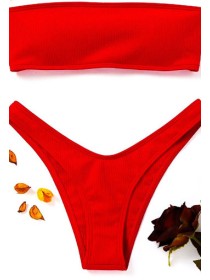 Яскравий червоний купальник бандо зі шнурівкою + трусики танго
