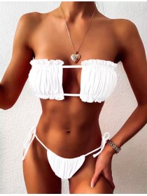 Білий роздільний купальник бандо з бразилиана на зав'язках