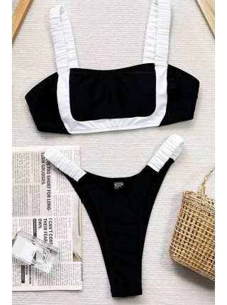 Черно-белый купальник с топом и чашками бразилиана на резинках Черно-белый купальник с топом и чашками бразилиана на резинках