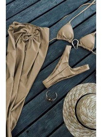 Бежевий купальник трикутник трійка танго з довгою спідницею 