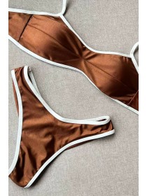 Коричневий жіночий купальник бандо з плавками бразиліана 