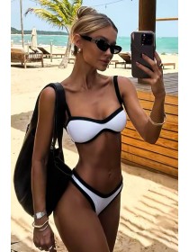 Білий з чорним купальник бандо на бретельках з плавками бразиліана