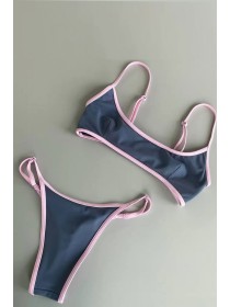 Сірий з рожевим купальник топ із чашками бразиліана на регуляторах