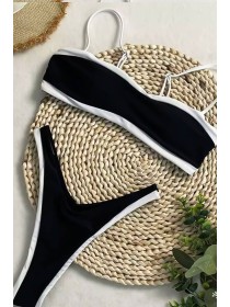 Чорно-білий купальник бандо з плавками високими танго