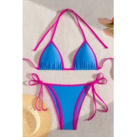 Жіночий блакитний купальник трикутник на зав'язках бразиліана