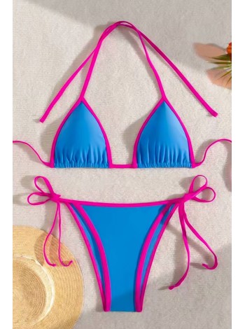 Жіночий блакитний купальник трикутник на зав'язках бразиліана