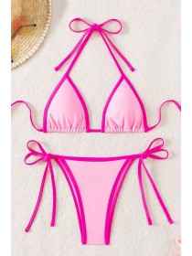  Рожевий жіночий купальник трикутник на зав'язках бразиліана