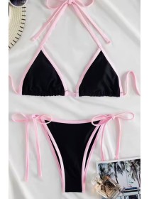 Жіночий чорно-рожевий купальник трикутник на зав'язках бразиліана