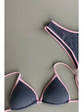 Серый с розовым женский купальник треугольник с чашками бразилиана