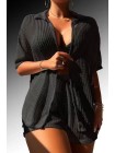 Черный пляжный женский костюм рубашка с шортами
