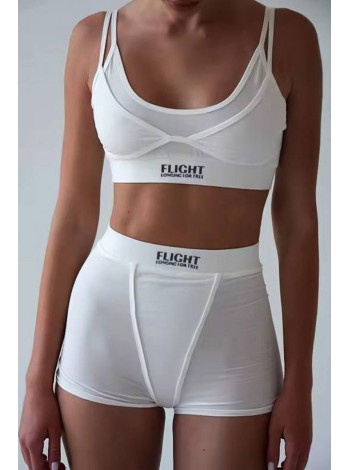 Белый женский комплект белья топ с шортами на резинке