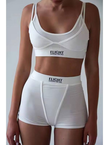 Белый женский комплект белья топ с шортами на резинке