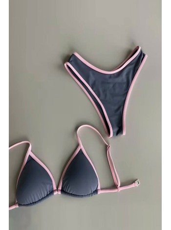 Сірий з рожевим жіночий купальник трикутник з чашками бразиліана