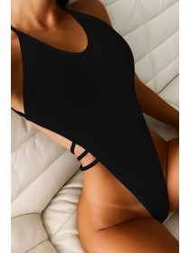 Чорний сексуальний суцільний купальник із високою посадкою  