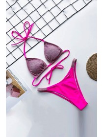 Неоновий рожевий купальник-трикутник з блискітками