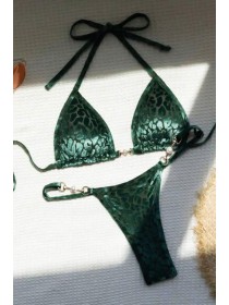Зелений купальник з леопардовим принтом на зав'язках шторки