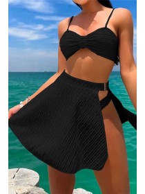 Чорний комплект купальник бандо з спідницею сонце бразиліана