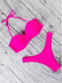 Рожевий неоновий купальник бандо з танго