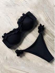 Чорний купальник бандо Анжеліка з рюшами